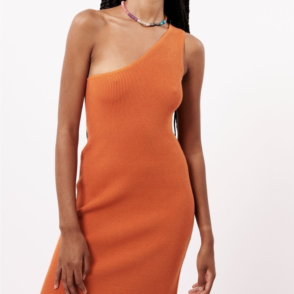New With Tag Orange One Shoulder Midi Dress Size Medium